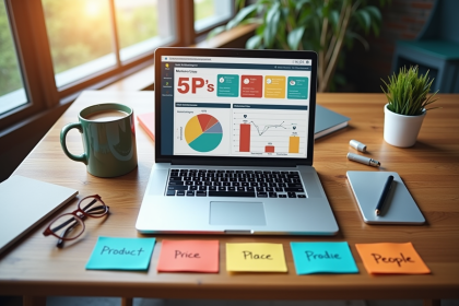 Espace de bureau moderne avec tableau de bord marketing