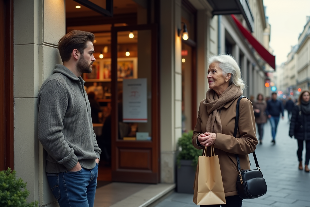 Jeune homme s excuse devant une femme dans un cafe parisien