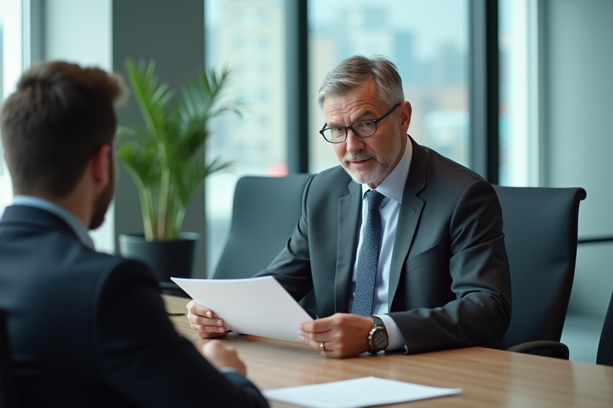 Manager RH discutant avec un employé dans une salle de réunion