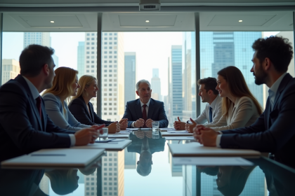 Groupe de professionnels d'affaires divers discutant autour d'une table
