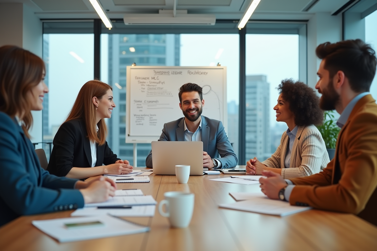 Jeune equipe de professionnels en réunion autour d