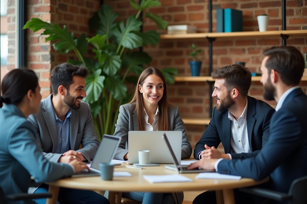 Jeune femme manager en réunion avec son équipe