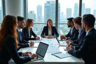 Groupe de professionnels marketing en réunion dans un bureau moderne