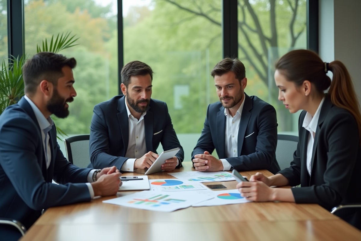 Groupe de professionnels en réunion dans un bureau moderne