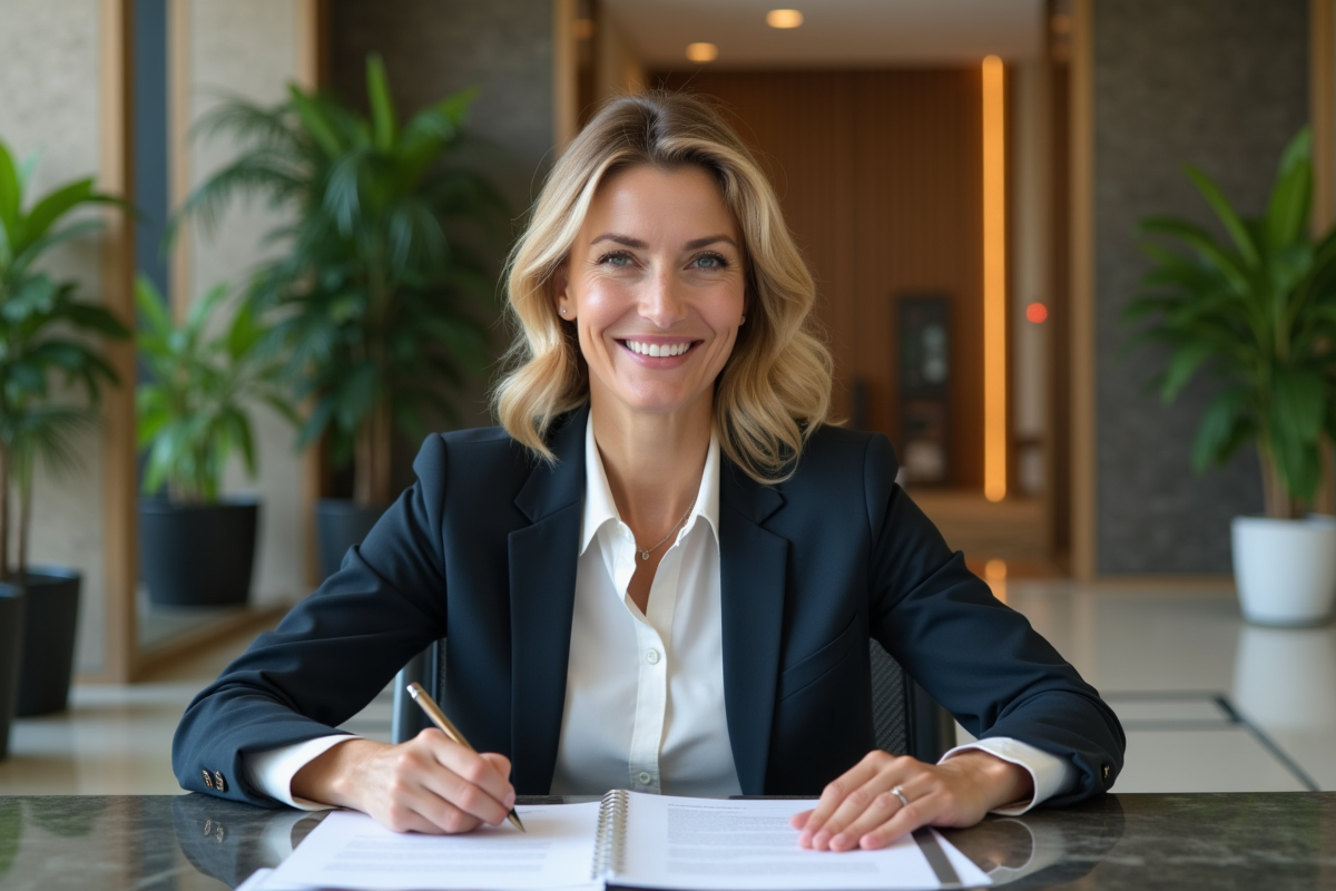 Femme d affaires concentrée à son bureau moderne