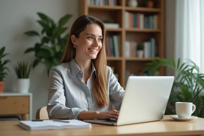 Femme en tenue décontractée travaillant à domicile