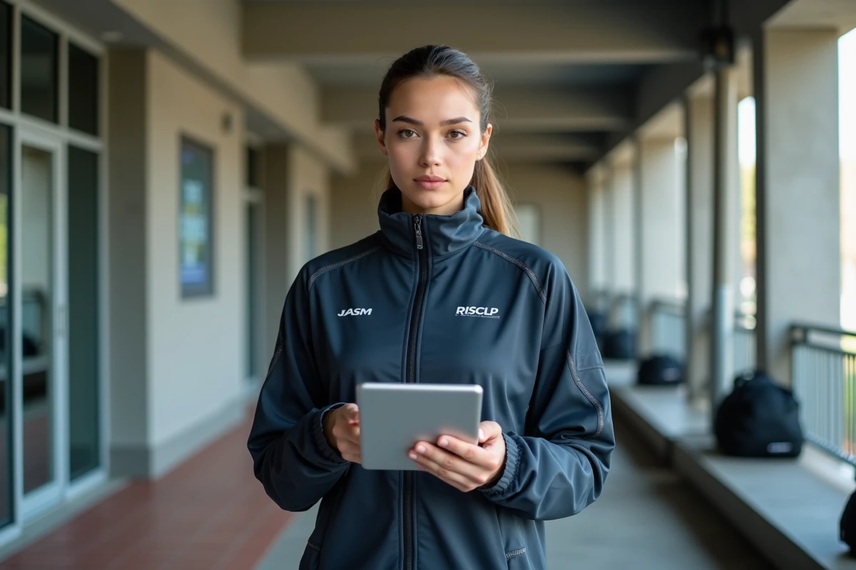 Femme gérant les données de son club sportif sur tablette via FBI V2