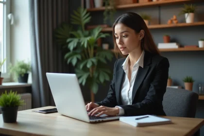 Femme professionnelle en bureau moderne et organisé