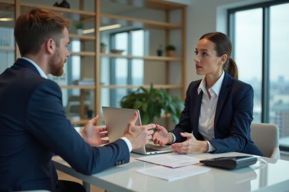 Femme professionnelle en réunion avec un client au bureau