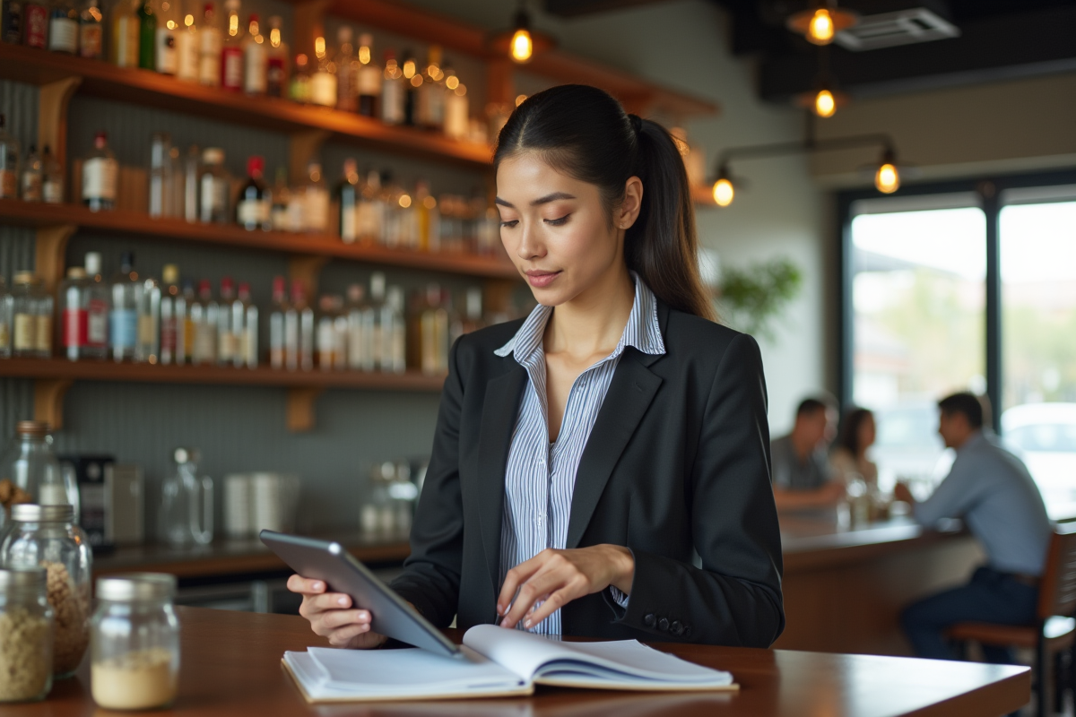 Femme gestionnaire de restaurant utilisant une tablette