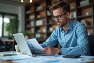 Homme d'affaires en costume analyse des chiffres