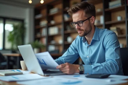 Homme d'affaires en costume analyse des chiffres