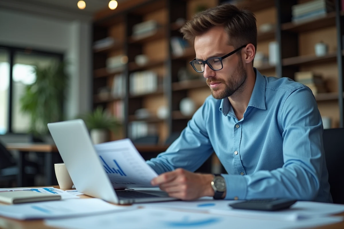 Homme d'affaires en costume analyse des chiffres