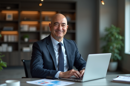 Homme d'affaires en costume dans un bureau moderne