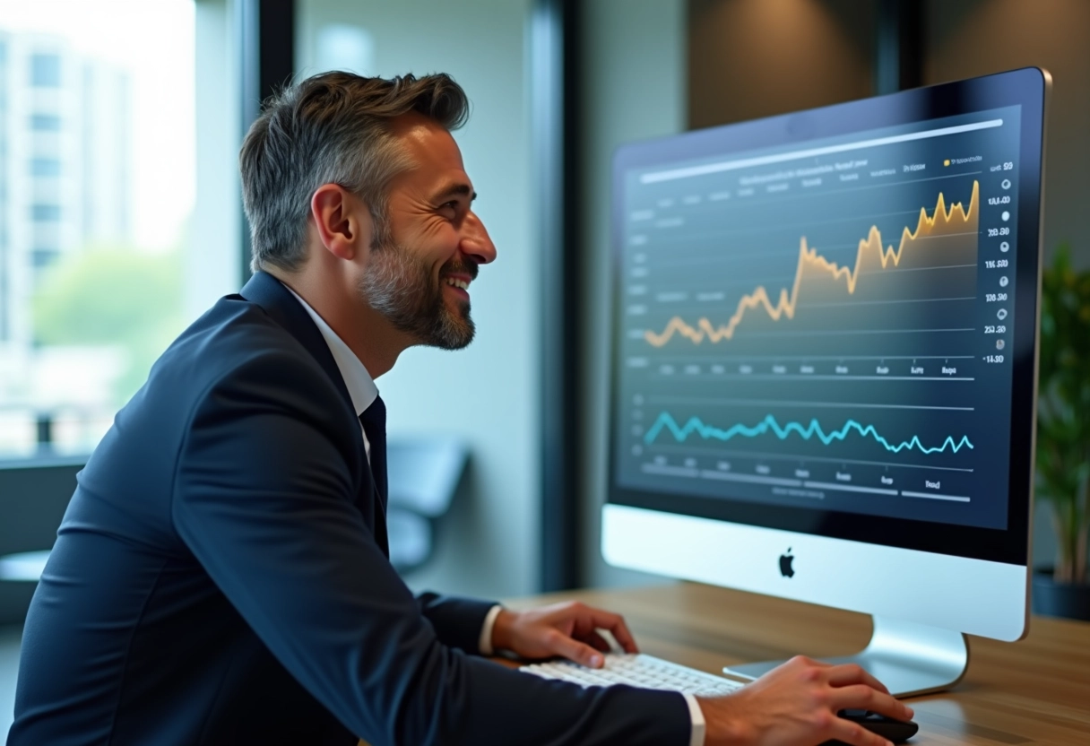Homme d affaires vérifiant un tableau de suivi horaire sur son ordinateur