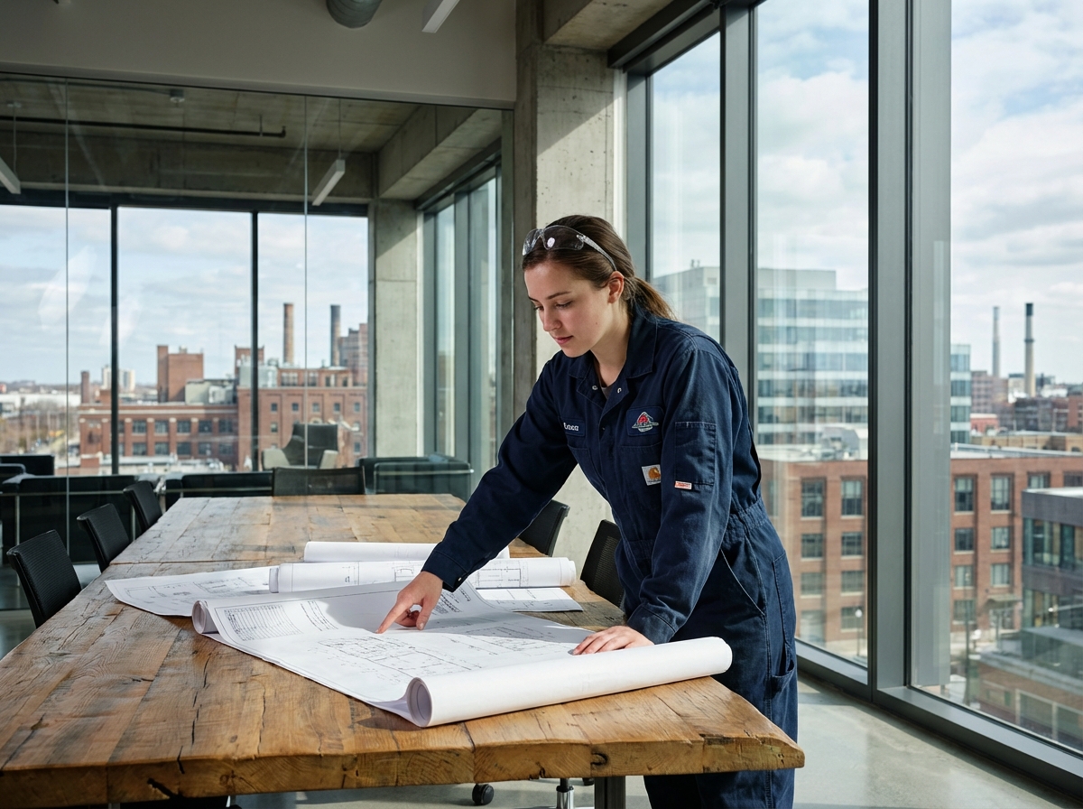 Ingénieure examinant des plans dans une salle de réunion