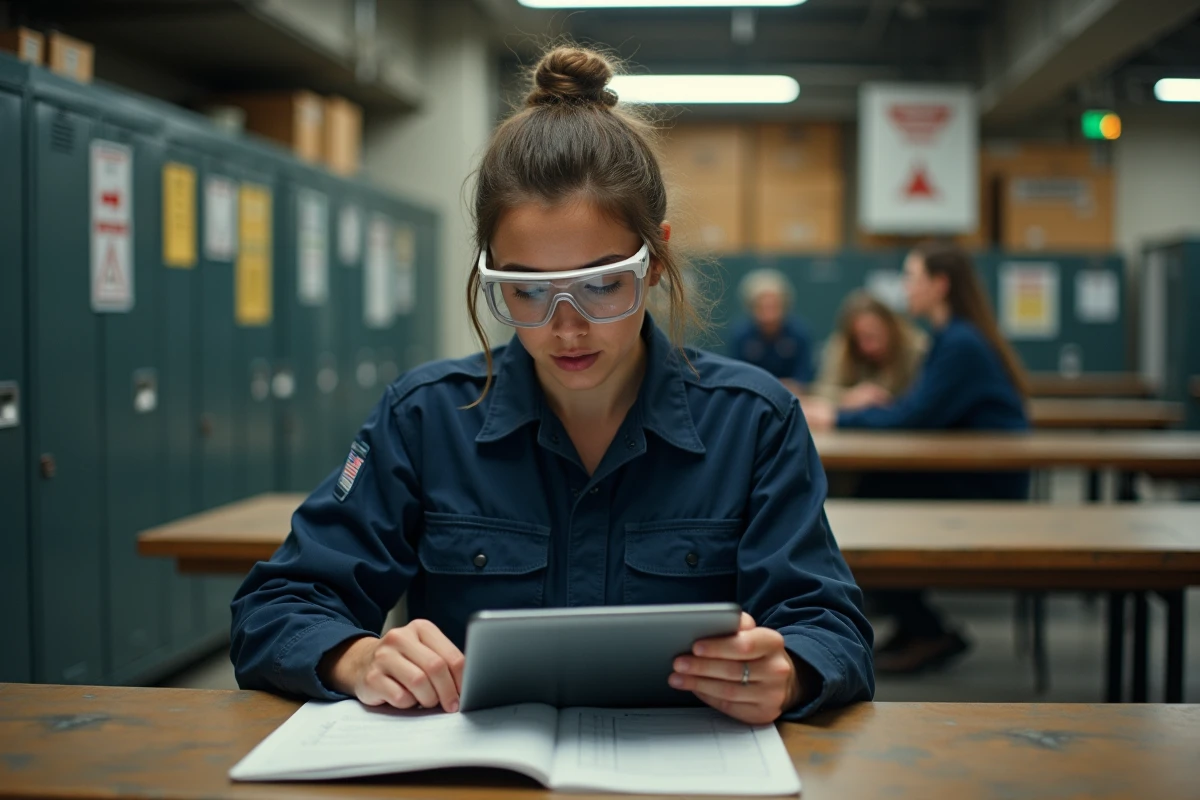 Jeune femme inspectrice securite dans la salle de repos