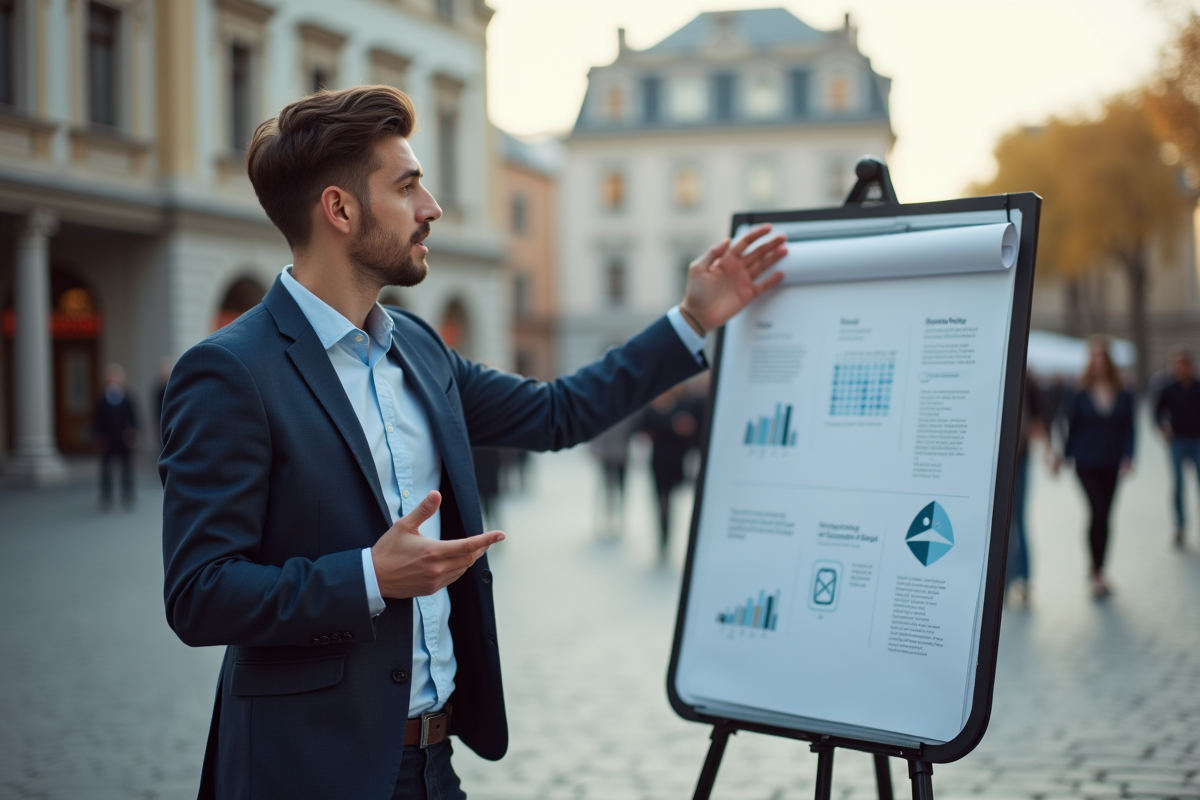Jeune homme en présentation en espace urbain