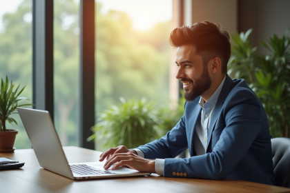 Jeune professionnel concentré sur un tableau de gestion de réputation