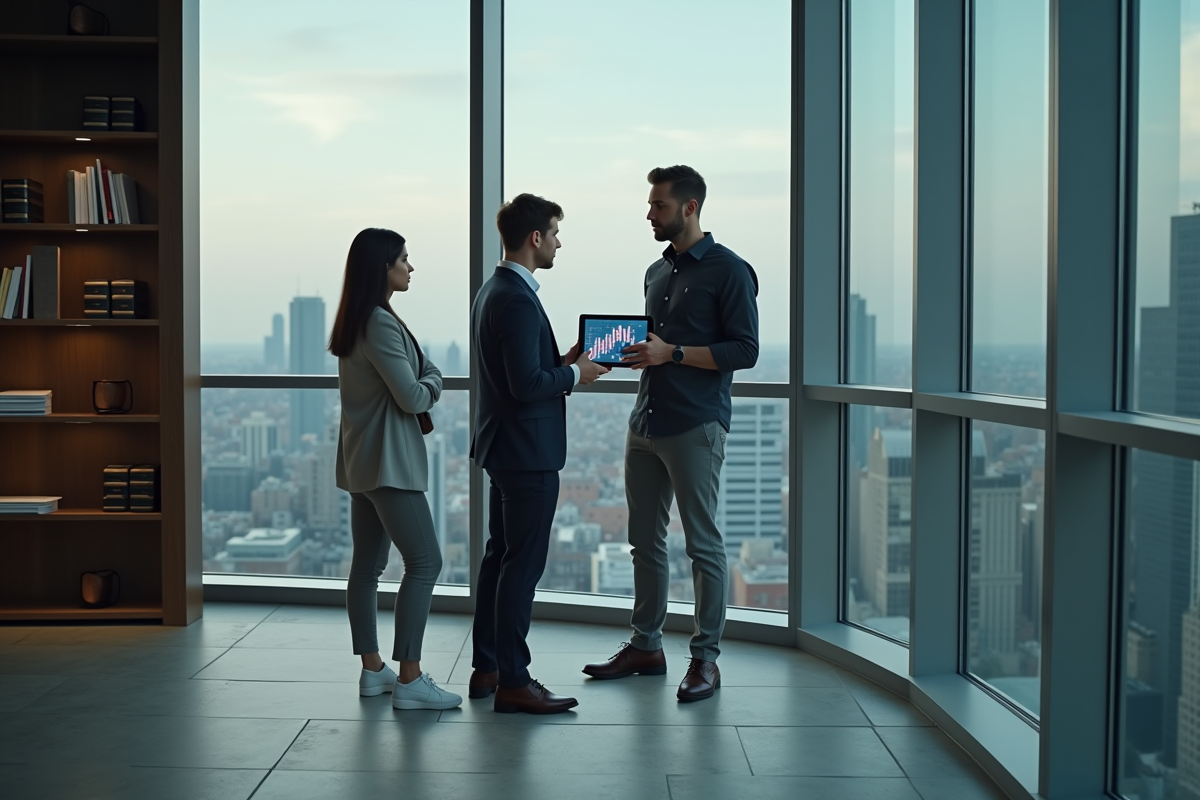 Homme présentant un graphique à ses collègues en réunion