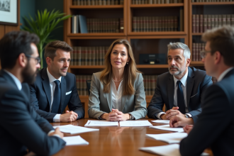 Groupe divers d'adultes en discussion sérieuse en réunion