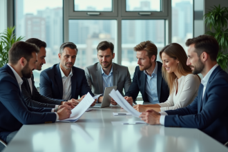 Groupe de professionnels en réunion dans un bureau moderne