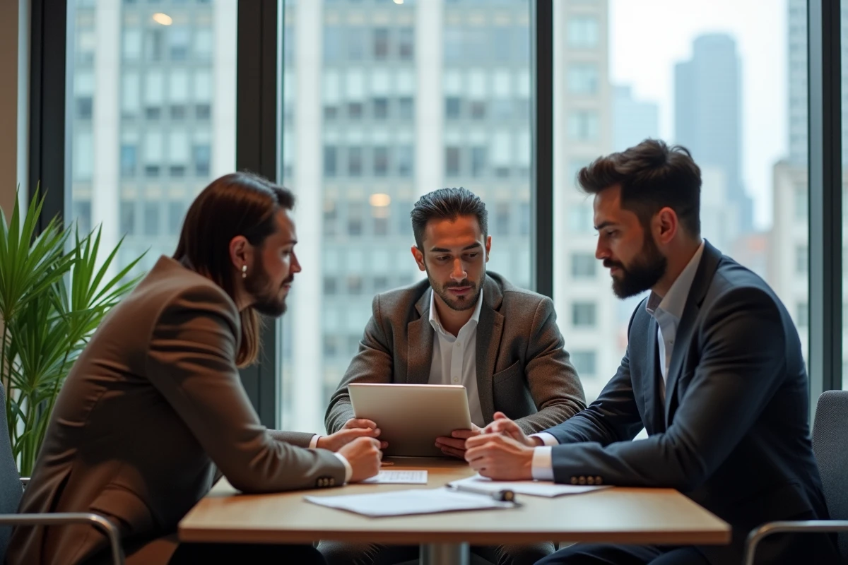 Professionnels discutant autour d