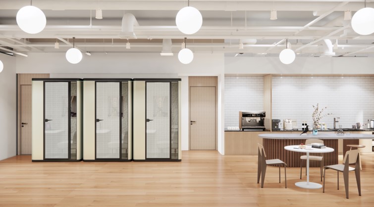 Cabines Workbox dans un espace de bureaux